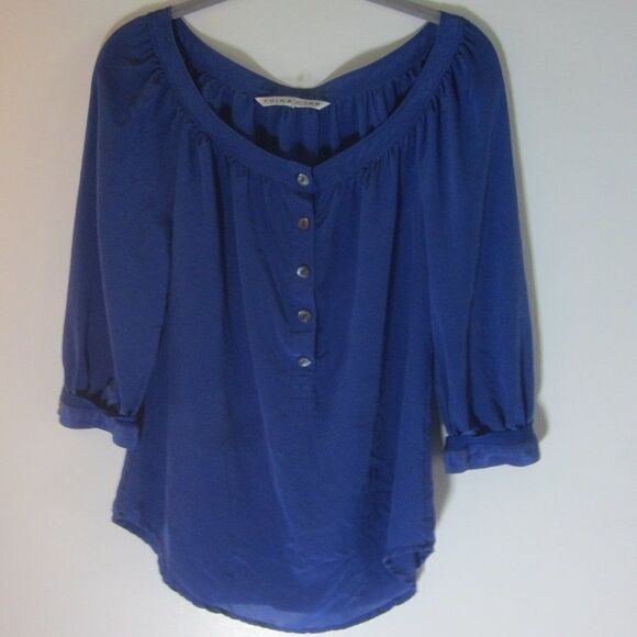 Trina Turk Womens Size S 100% Silk Bright Blue Pullover Blouse Short Sleeve - Picture 1 of 12